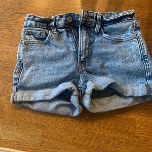 high rise blue denim shorts